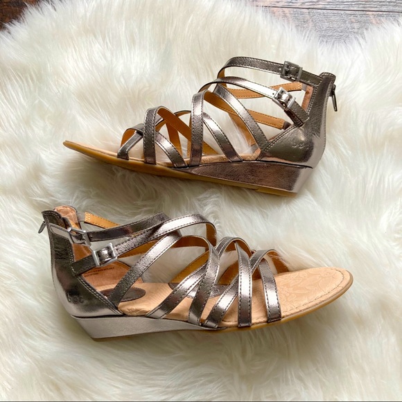 BOC Wedge Sandals Silver Strappy Gladiator